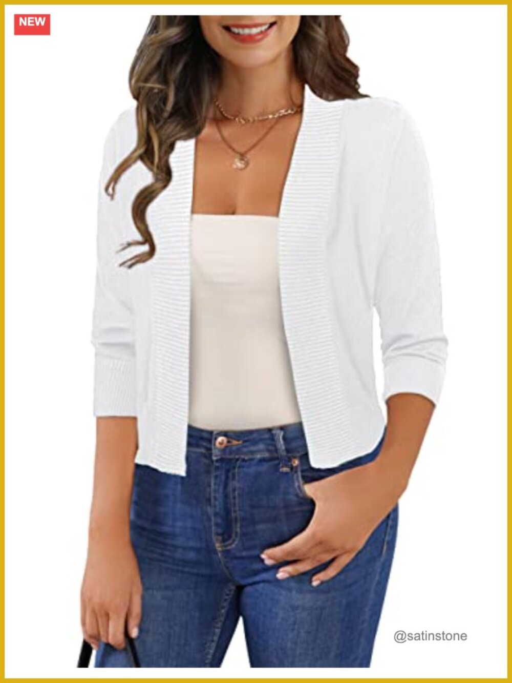 Open Front Bolero Cropped Cardigan 3/4 Sleeve Shrug S-XL - Picture 1 of 6